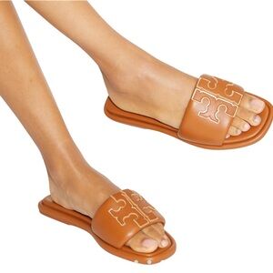 NWOT Tory Burch Double T Sport Slide Bourbon Miele/Gold - Size 8.5